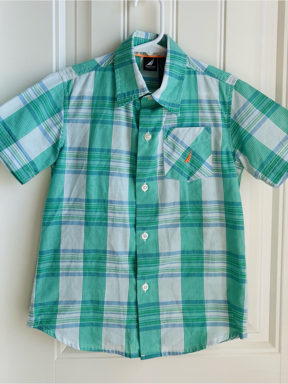 Nautica Boys' Green & Light Blue Plaid Short-Sleeve Button-Down Shirt